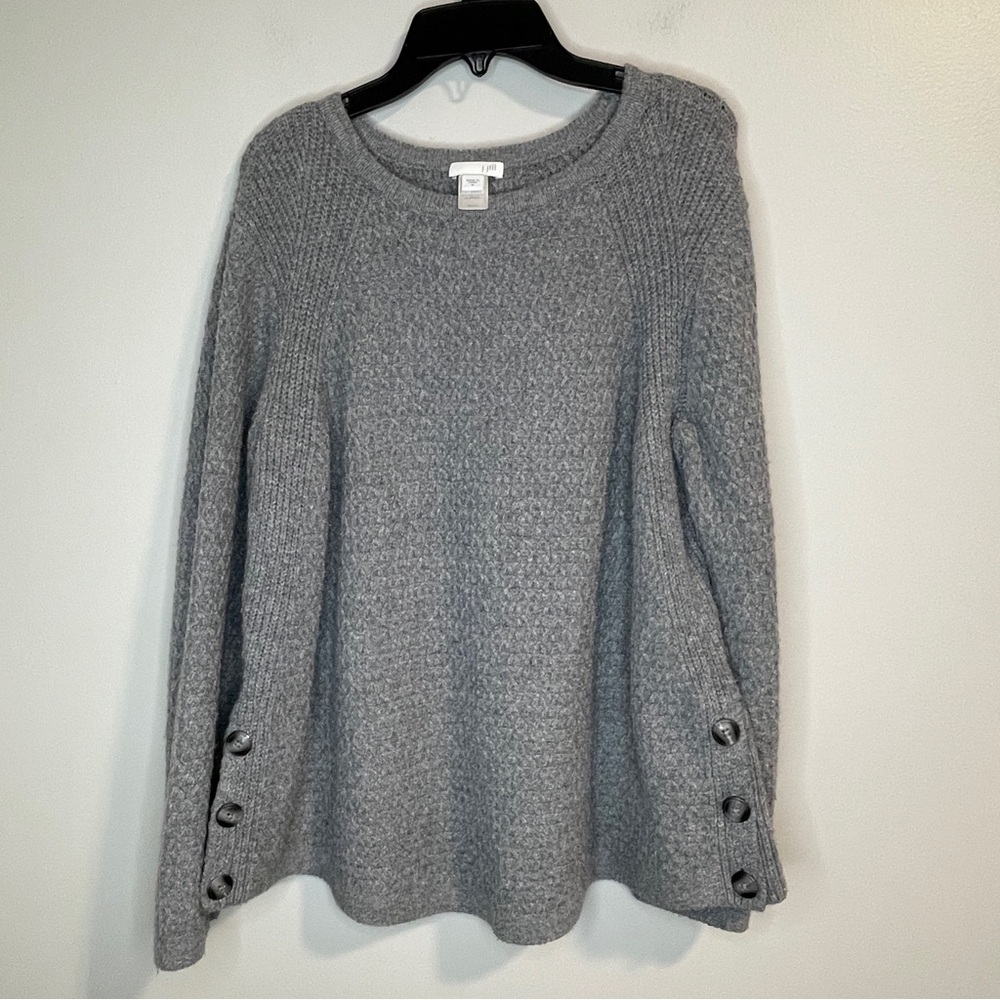 J. Jill Grey Knit Long Sleeve Side Button Sweater